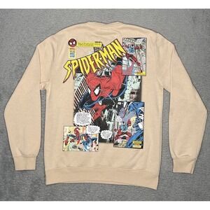 Marvel Spiderman Sweatshirt Men Medium Vintage Look Comic Book Page Tan Pullover